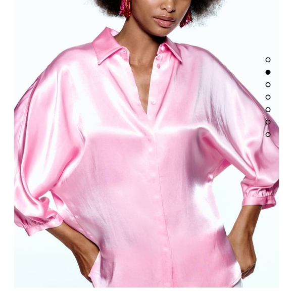 Zara | Tops | Zara Flower Satin Effect Shirt Color Pink Bloggers Favorite |  Poshmark